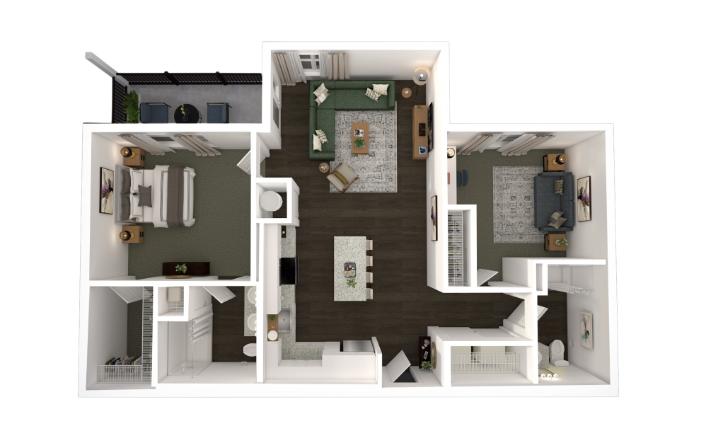 two bedroom 3d floor plan