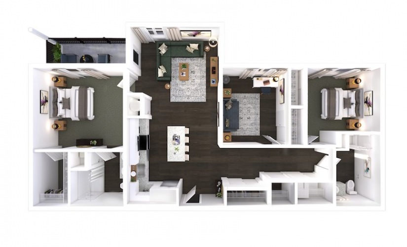 C1 - 3 bedroom 2 bath - 1242 sq ft